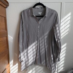 Grey and White Striped Button-Up Shirt